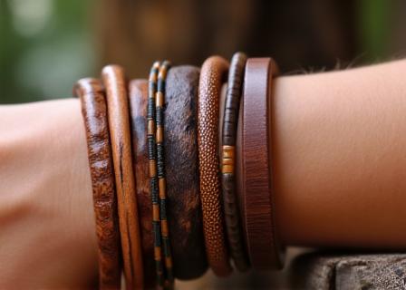 Pulseiras empilháveis em madeira